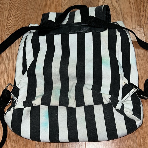 Striped Cloth Backpack With Faux Leather Detailing - Picture 9 of 11